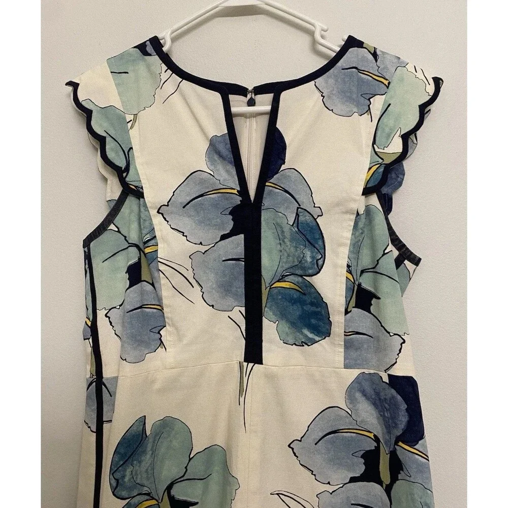 Tory Burch Edith Floral Midi Shift Dress Sz 6 Sleeveless Watercolor Iris Office